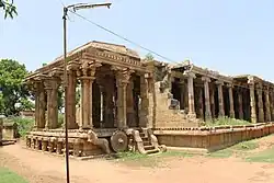 Rock-Cut Cave Siva Temple, Hall of Hundred Pillared Mandapam Or Car Mandapam With Wheels In Front Part Of The Plinth