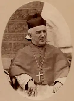 A man wearing a mozzetta, biretta, and pectoral cross faces forward.