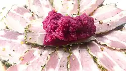 Smoked pork belly with spices and horseradish Chernihiv region Ukraine