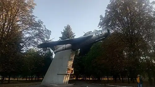 Monument to the country pilot O. L. Kolesnikov, in the park on the Central street