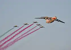 (2019) The colours of the Belarusian flag being interpreted during a flypast of the Belarusian Air Force during the Independence Day Parade in honor of the 75th anniversary of the Liberation of Belarus.