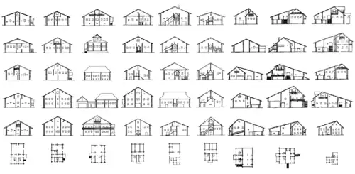 Six-walled (twin dwellings with an alley)