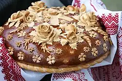 A richly decorated bread