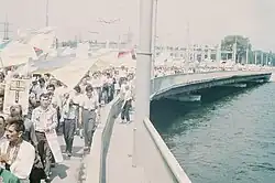 March participants passing over the Dnieper Hydroelectric Station