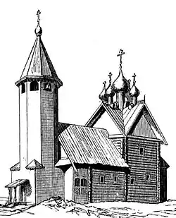 Resurrection church with an eight-pitched roof and a hipped belfry. Neklyudovo (Bor) (Nizhny Novgorod region).