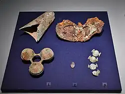 Triple rei and bataku horse bells from Menguro Kofun&nbsp;[ja], Shimane Prefecture (Shimane Museum of Ancient Izumo)