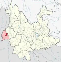 Location of Lianghe County in Dehong Prefecture within Yunnan