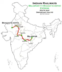 (Bhagat Ki Kothi–Bilaspur) Express route map