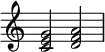 {
\override Score.TimeSignature #'stencil = ##f
\relative c' {
\clef treble \time 4/4
<c e g>2 <d f a>
} }