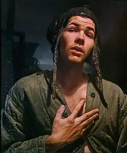 Autoportrait in Helmet, oil painting on panel, 60x50 cm, 1997-1998