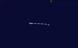 A map of the short, almost perfectly straight, horizontal path of a tropical depression well to the south of Hawaii