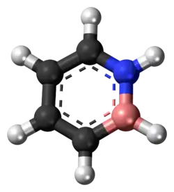 Ball-and-stick model of the 1,2-dihydro-1,2-azaborine molecule