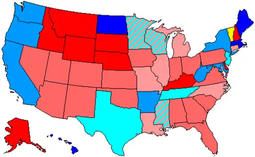House seats by party holding plurality in state &nbsp;&nbsp;80+% Democratic &nbsp;&nbsp;80+% Republican &nbsp;&nbsp;60+ to 80% Democratic &nbsp;&nbsp;60+ to 80% Republican &nbsp;&nbsp;up to 60% Democratic &nbsp;&nbsp;up to 60% Republican &nbsp;&nbsp;80+% Independent