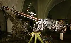 The WW2-era DShK M1938 anti-aircraft machine gun in the Artillery Museum (Saint Petersburg)