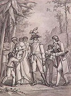Toussaint Louverture Receiving a Letter from the First Consul, black ink and wash, 1802, Château de Malmaison. It is one of his 69 drawings illustrating the History of France under the Empire of Napoleon the Great.