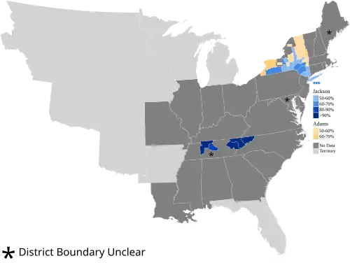 Map of presidential election results by electoral district, shaded according to the vote share of the highest result for an elector of any given candidate. Electoral boundaries for most of Tennessee, Maine, and Maryland could not be found