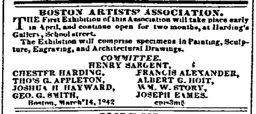 Ad for 1842 exhibit of the Boston Artists Association