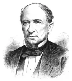 black and white line drawing of William Radde, head and shoulders only