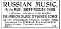 Advertisement, Mme. Lineff Russian Choir, Copley Hall, 1895