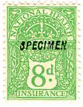 United Kingdom 1920 8d national health insurance stamp overprinted SPECIMEN