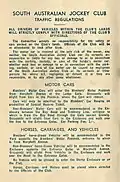 1937 SAJC Adelaide Cup traffic regulations & vehicle instructions