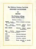 1949 BATC Doomben Cup racebook showing hoisting of the flags