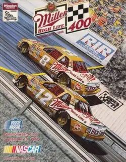 The 1988 Miller Genuine Draft 400 program cover, featuring Bobby Hillin Jr. and Bobby Allison. Artwork by NASCAR artist Sam Bass.