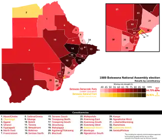 1989 Botswana general election results by constituency