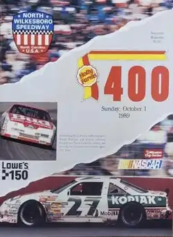 The 1989 Holly Farms 400 program cover, featuring Rusty Wallace.