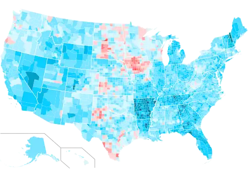 County swing from 1988 to 1992