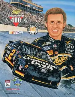 The 1994 Miller Genuine Draft 400 program cover, featuring Rusty Wallace. Artwork by NASCAR artist Sam Bass.
