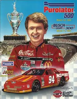 The 1995 Purolator 500 program cover, featuring Bill Elliott.