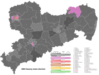 2004 Saxony state election, Black is CDU, Pink is PDS, Red is SPD