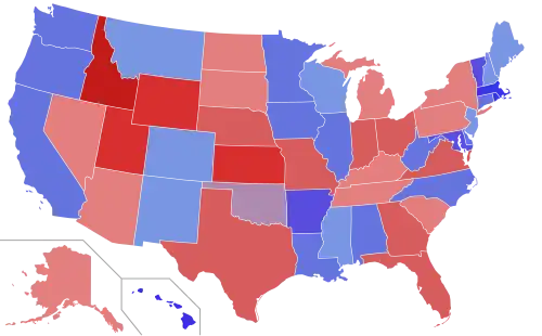 Upper house seats by party holding majority in each state Republican 50–60%