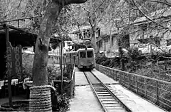 A Decauville diesel-electric train approaching Mega Spilaio (Zachlorou) railway station.