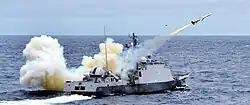 Firing the Haeseong anti-ship missile from a Yoon Youngha-class fast missile craft