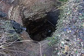 View of an open mine shaft.