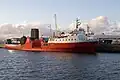 Renamed Orcadia, in the James Watt Dock, with MV&nbsp;Isle of Arran behind in the Garvel dry dock
