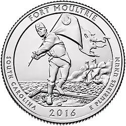US quarter featuring the Moultrie flag.