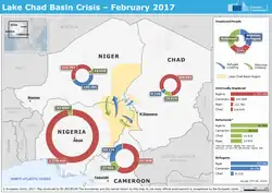 Map showing the levels of displacement in Lake Chad Basin during 2017