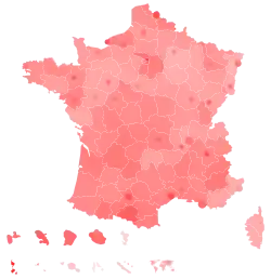 Support for Mélenchon by department and major city
