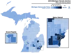 Support for Democratic Party candidates by district