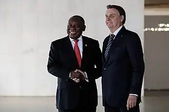 President Jair Bolsonaro and President Cyril Ramaphosa in Brasília; November 2019.