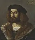 Portrait of a gentleman, bust-length, in a black cap and fur-trimmed coat, 1521