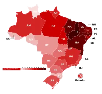 Luiz Inácio Lula da Silva (PT) vote distribution