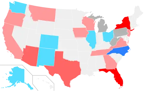 Net changes to U.S. House seats after the 2022 elections &nbsp;&nbsp;&nbsp;&nbsp;&nbsp;+1 Dem House seat &nbsp;&nbsp;&nbsp;&nbsp;&nbsp;+2 Dem House seats &nbsp;&nbsp;&nbsp;&nbsp;&nbsp;+1 Rep House seat &nbsp;&nbsp;&nbsp;&nbsp;&nbsp;+2 Rep House seats &nbsp;&nbsp;&nbsp;&nbsp;&nbsp;+3–4 Rep House seats &nbsp;&nbsp;&nbsp;&nbsp;&nbsp;Republicans lost 1 seat due to reapportionment
