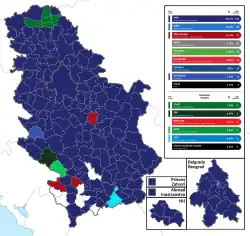 A map of Serbia showing the results of the 2022 parliamentary elections