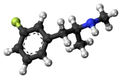 Ball-and-stick model of the 3-fluoromethamphetamine molecule