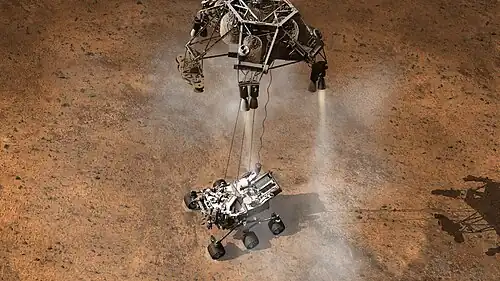 Final stage of the landing before sky crane's separation
