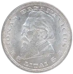 Coin of 5 Lithuanian litas with a portrait of Jonas Basanavičius
